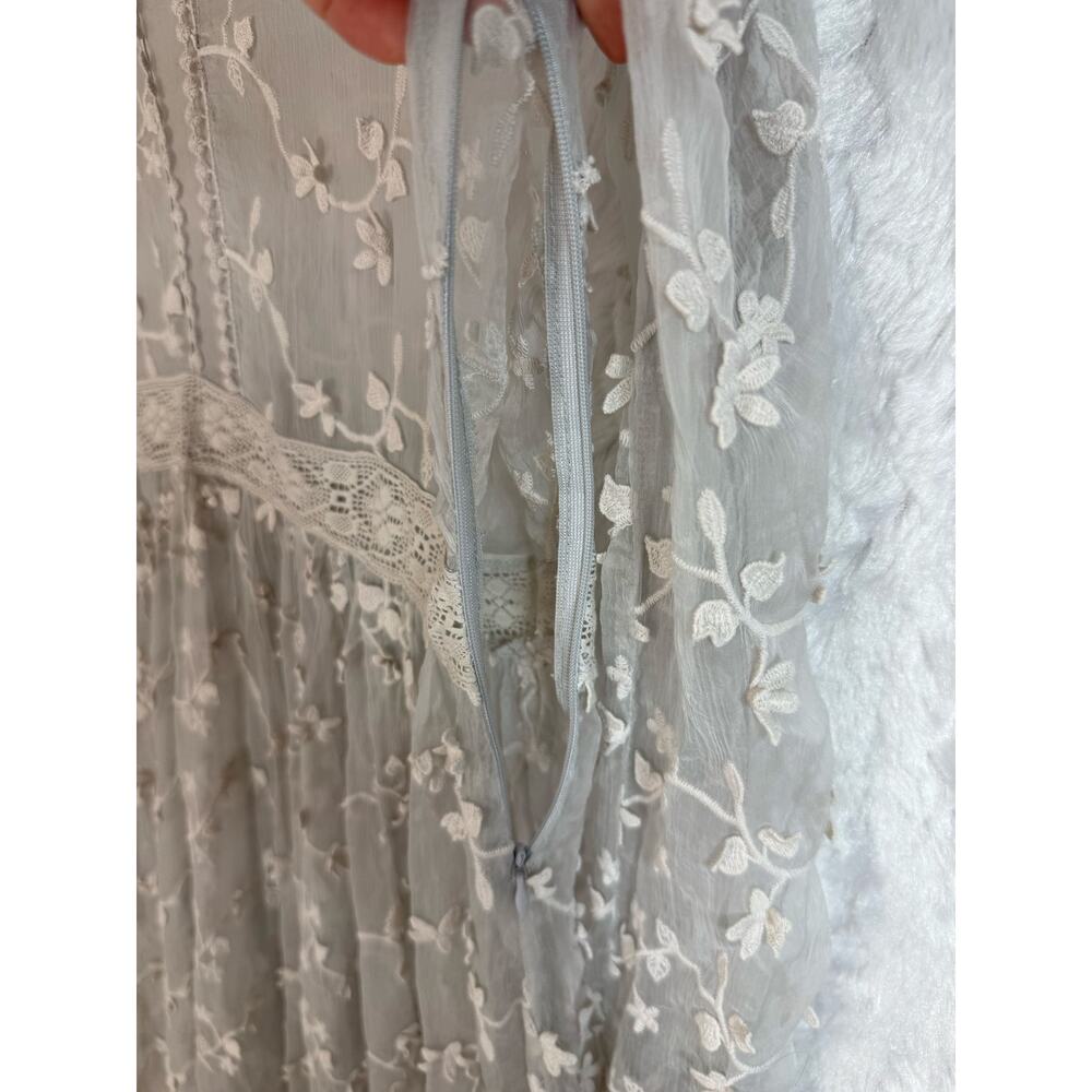 Sundance Platinum Gray Sheer Embroidered Floral Lace Peasant Dress Cottage 12 - Picture 7 of 15